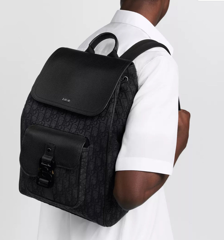 Dior Saddle Backpack with Flap Black Oblique