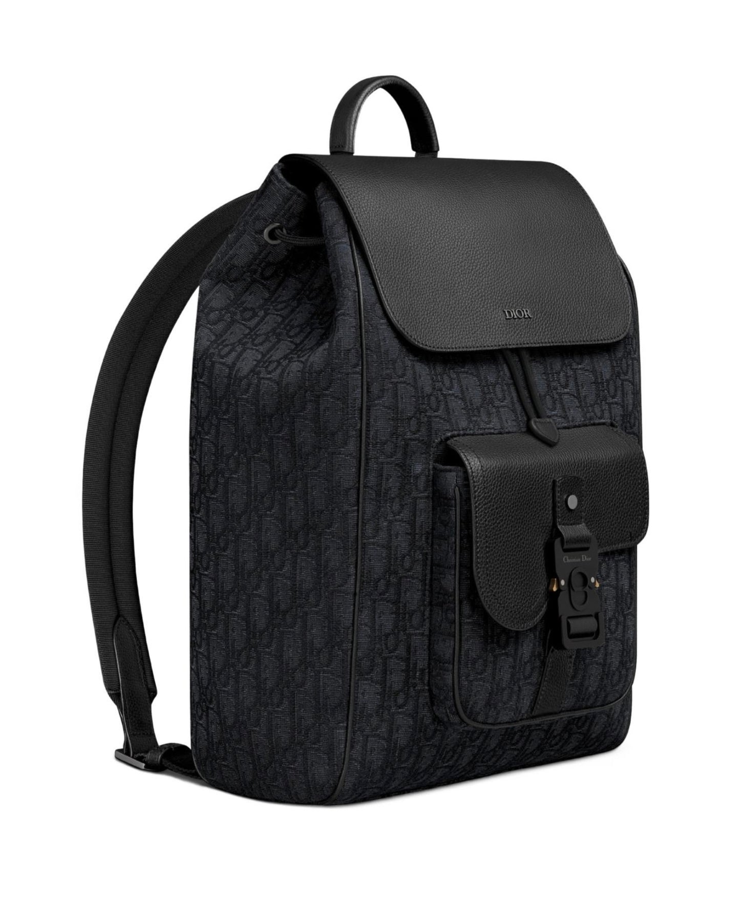 Dior Saddle Backpack with Flap Black Oblique