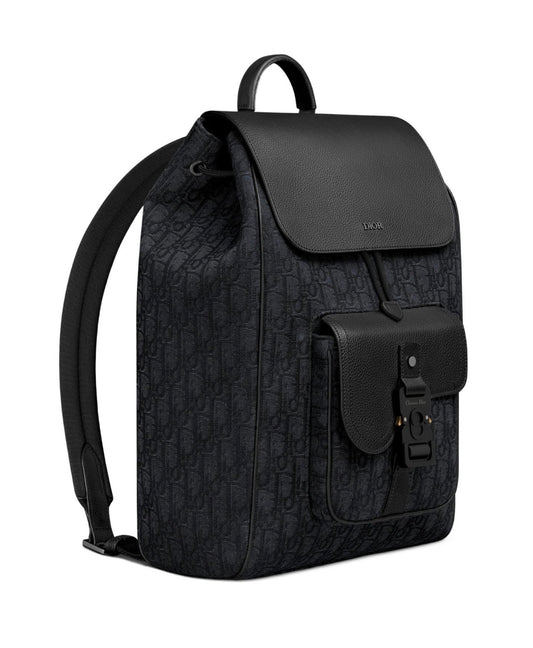 Dior Saddle Backpack with Flap Black Oblique